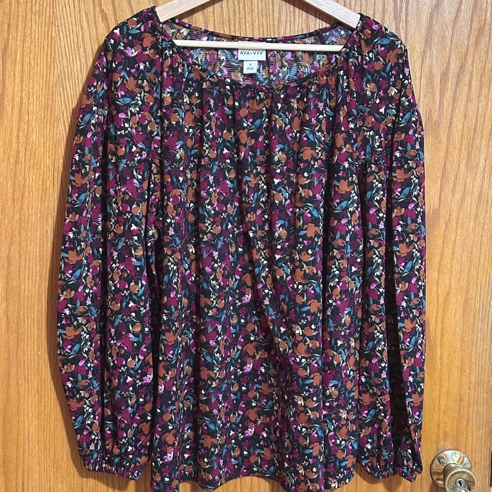 AVA&VIV‎ women’s blouse fall colors floral sz X(14)